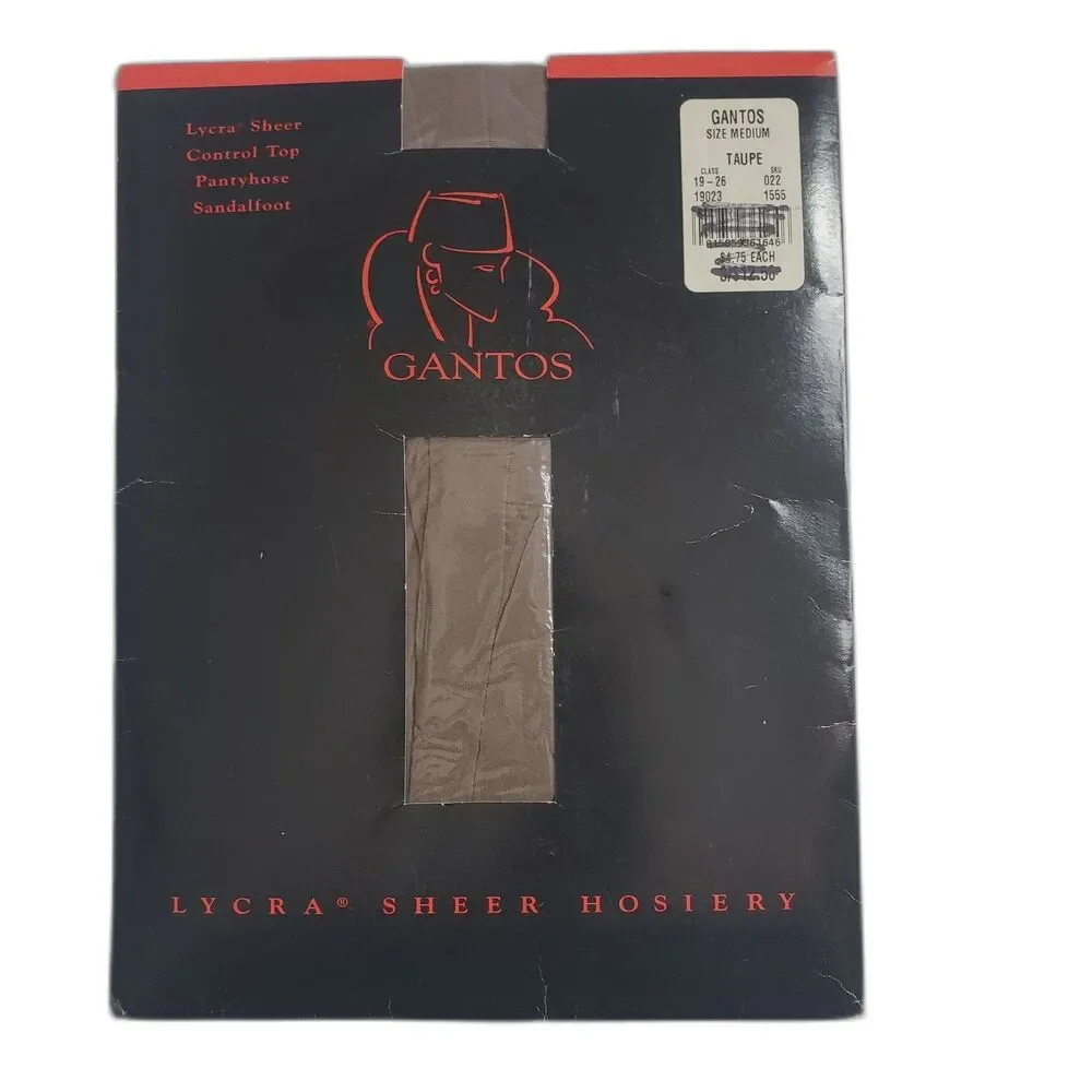 GANTOS Lycra Sheer Control Top Pantyhose Sandalfoot Hosiery Taupe Size Medium